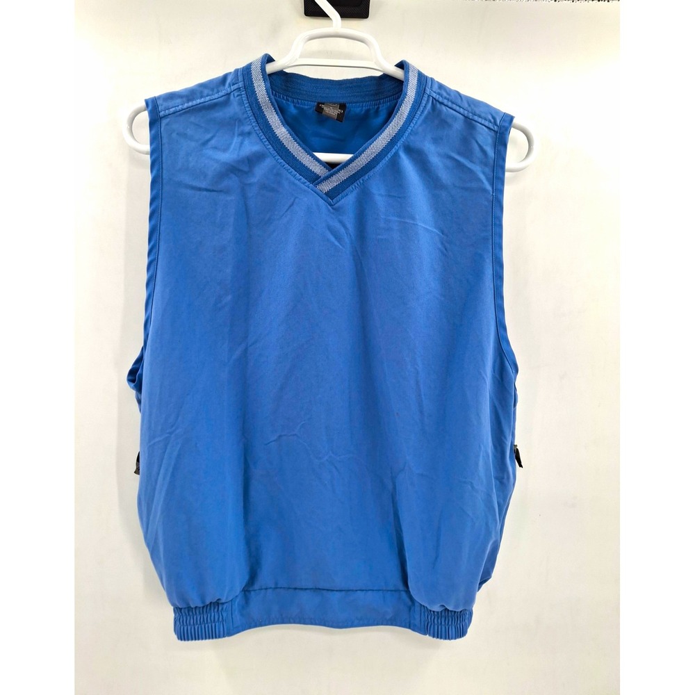 Nike Men's Blue V-Neck Golf Vest Medium Zip Pocket Logo Regular Fit Solid